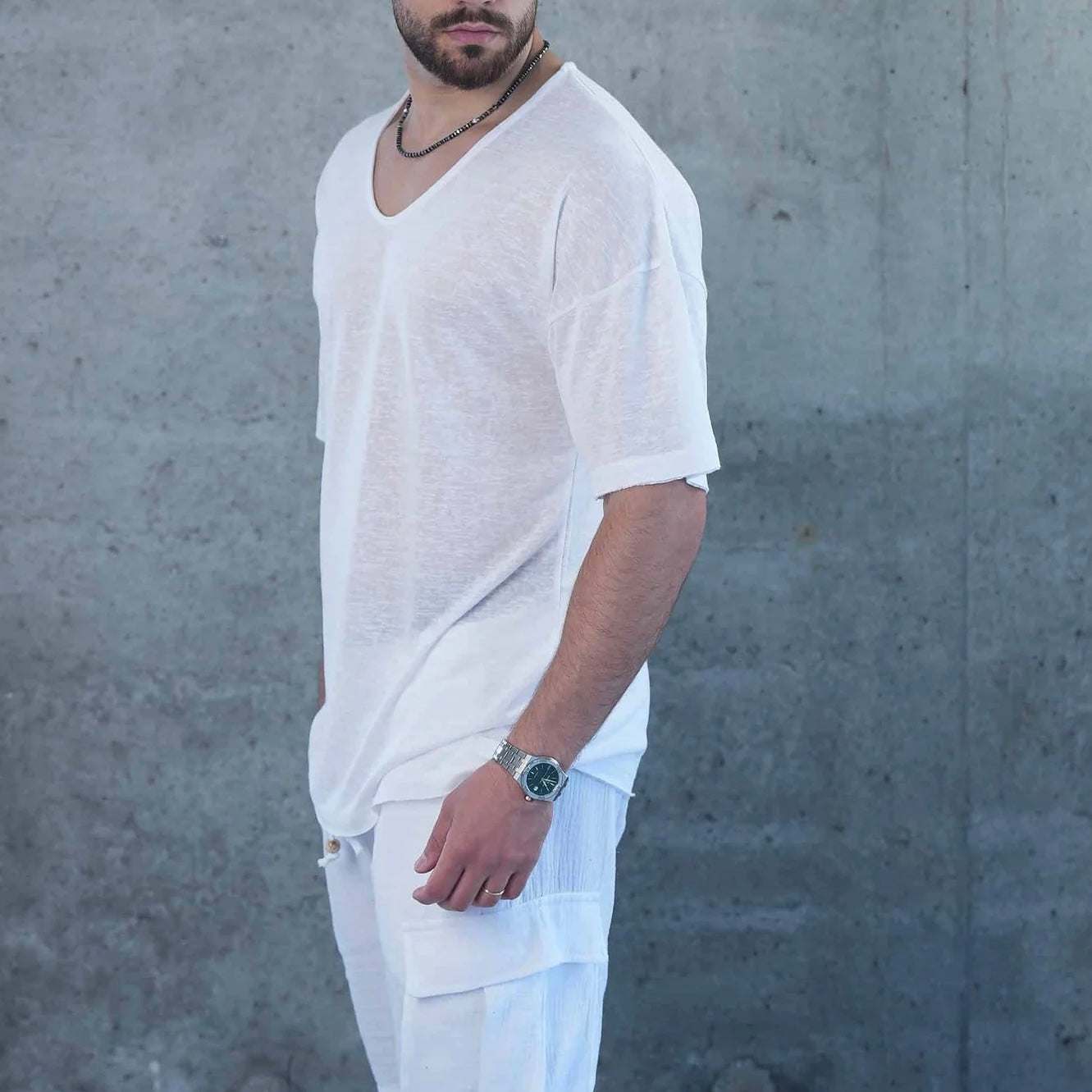 LINEN T SHIRT - WHITE