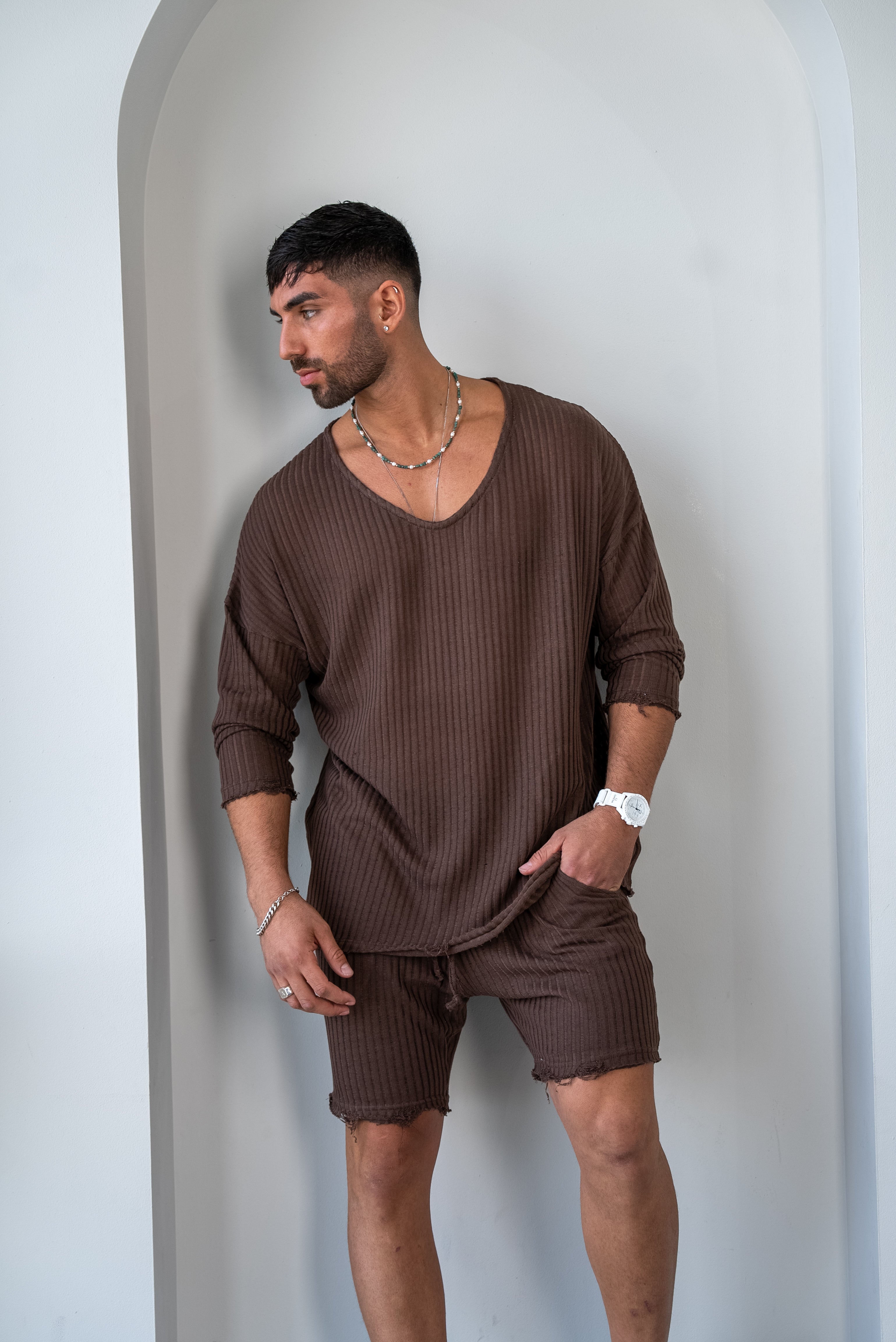 SHIRT LONG SLEEVE MYKONOS - BROWN