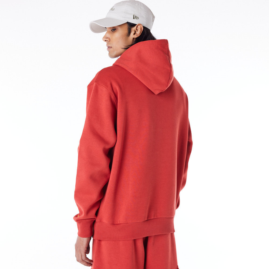 New Era Script Script Red Fleece Oversized Pullover Hoodie