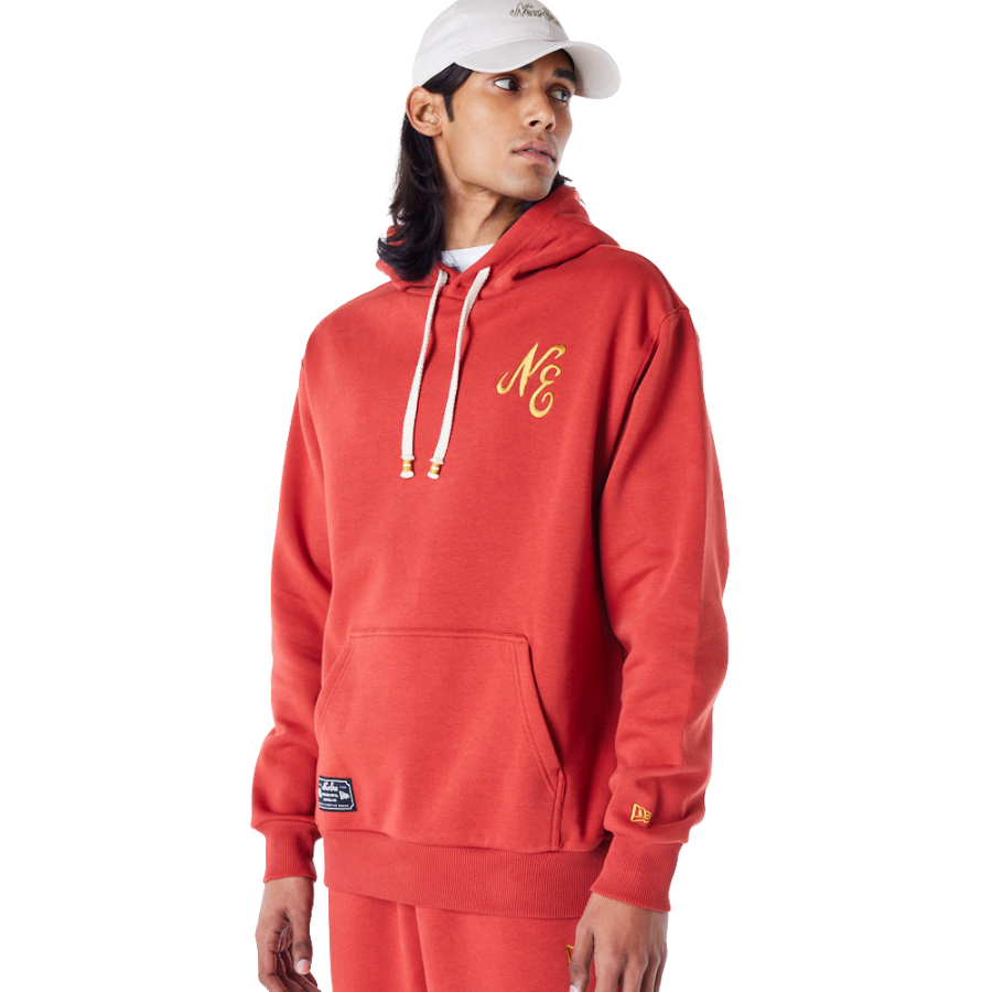 New Era Script Script Red Fleece Oversized Pullover Hoodie