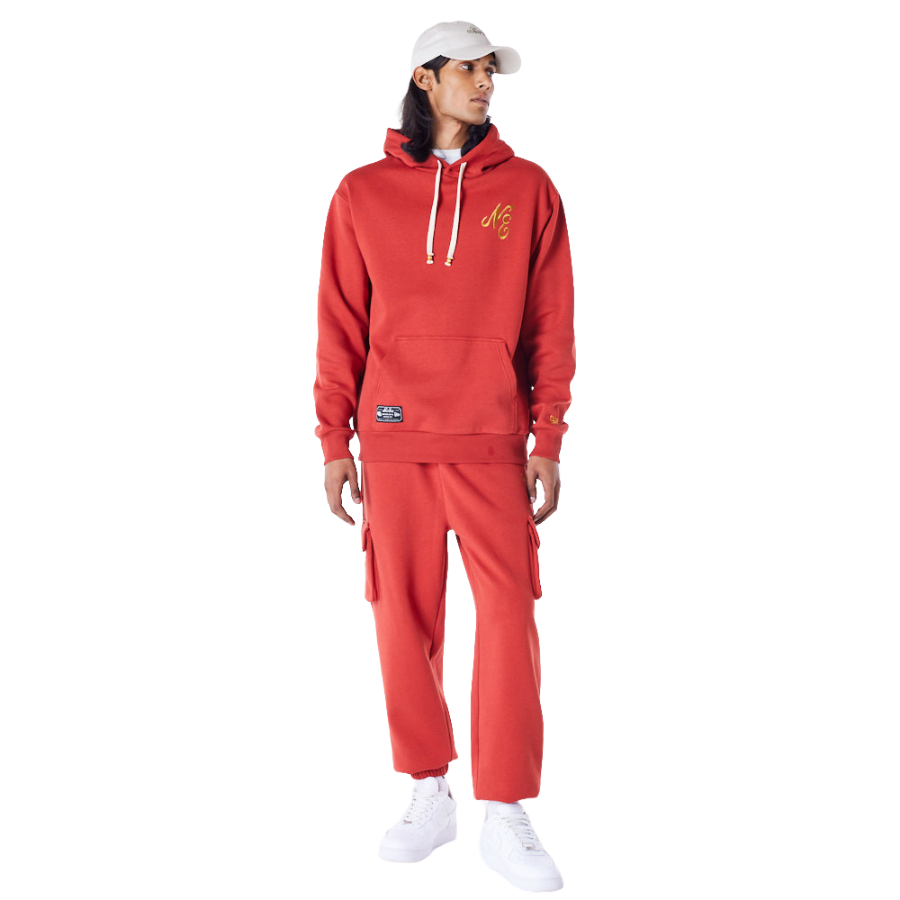 New Era Script Script Red Fleece Oversized Pullover Hoodie