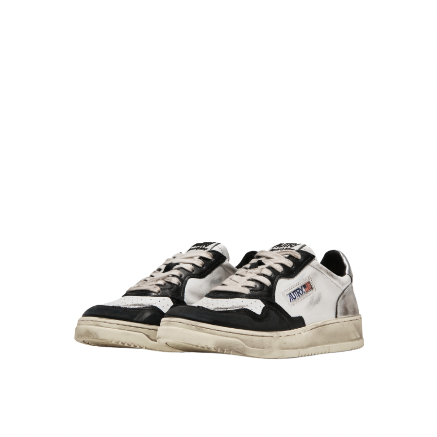 MEDALIST LOW SUPER VINTAGE SNEAKERS IN WHITE BLACK AND SILVER LEATHER