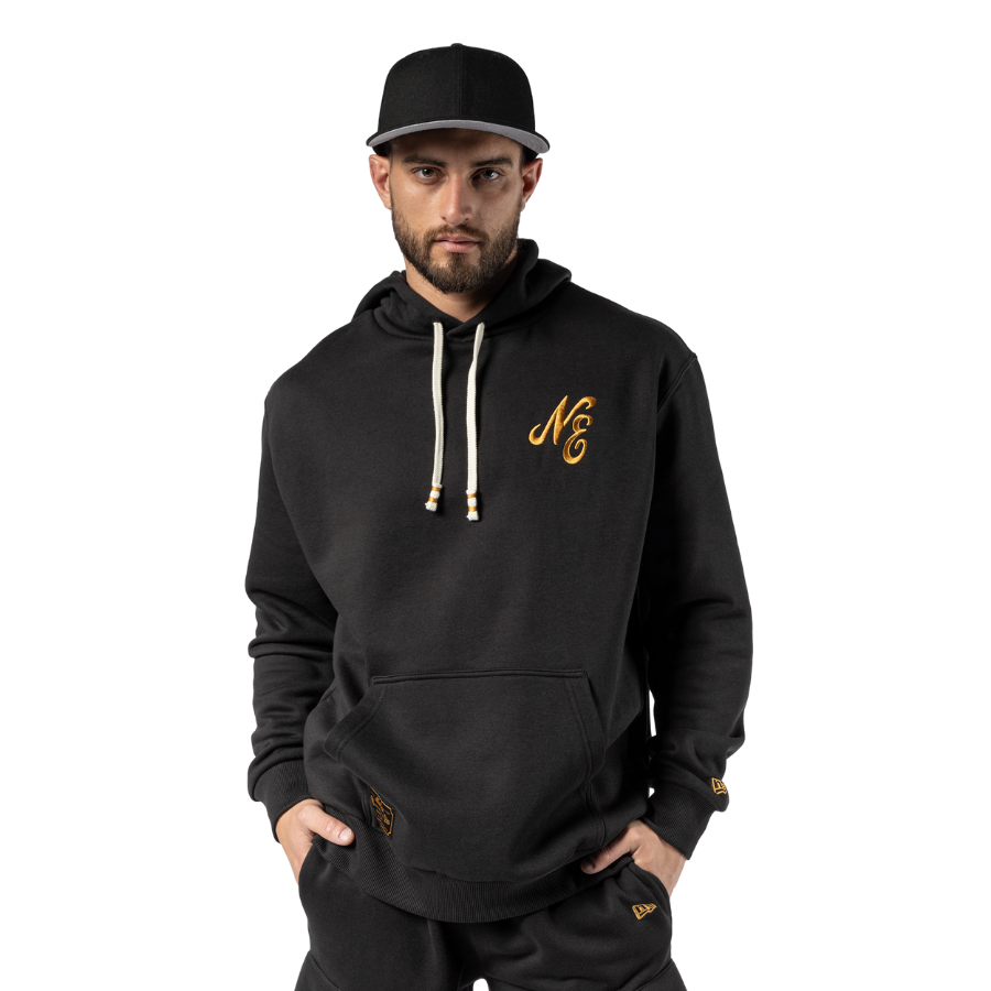 New Era Script Black Script Logo Black Oversized Pullover Hoodie