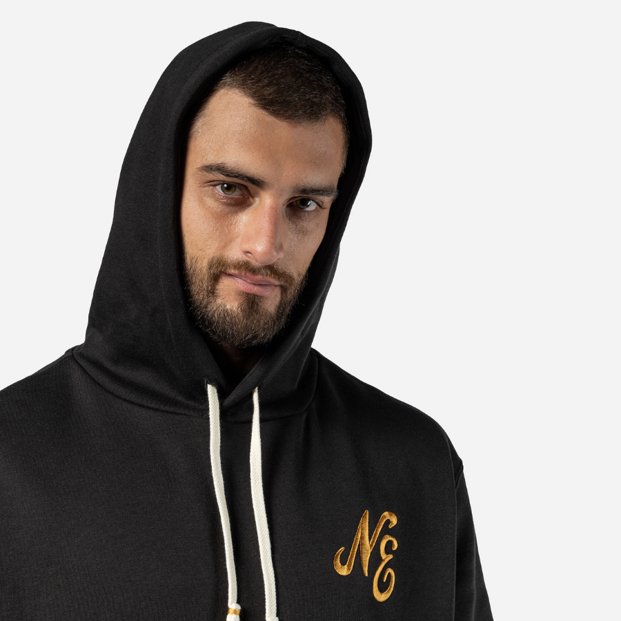 New Era Script Black Script Logo Black Oversized Pullover Hoodie