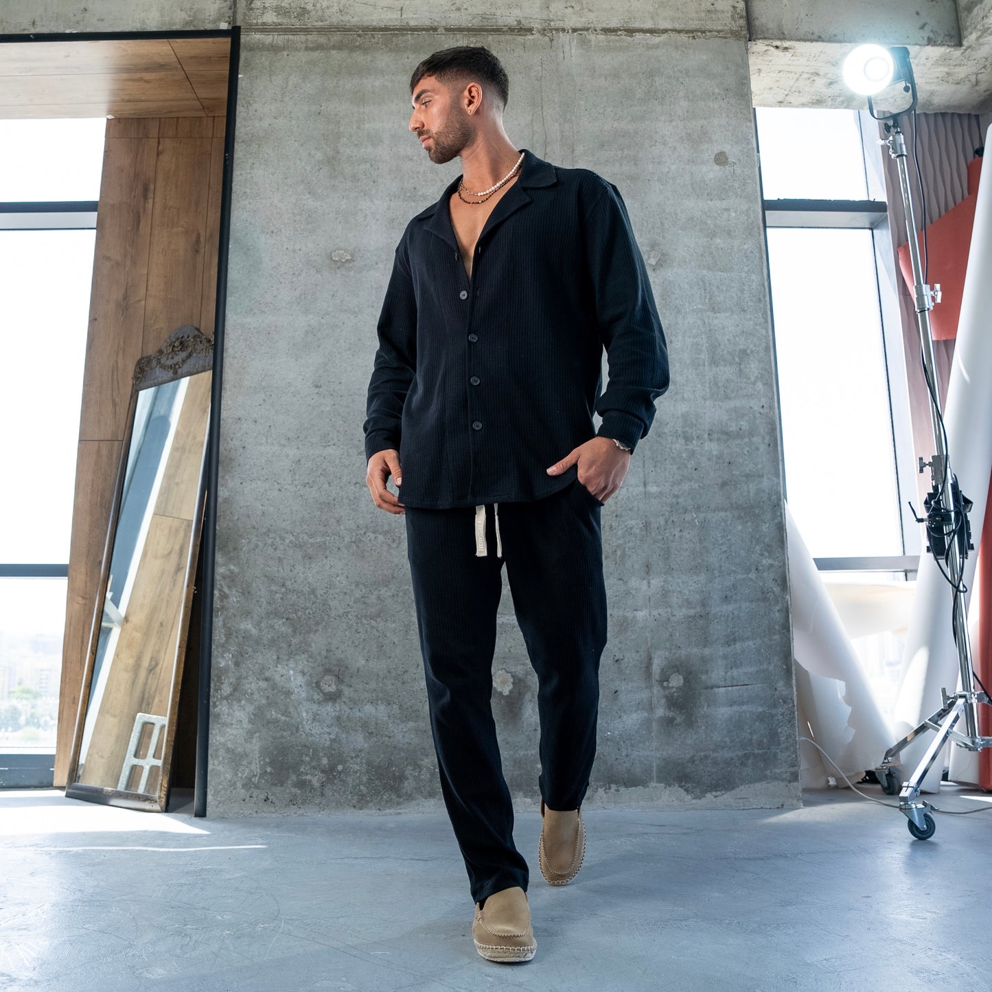 ELEGANT SHIRT WAFFLE - BLACK