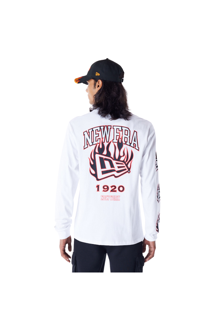 New Era Flag Flame White Long Sleeve T-Shirt - Butterfly Sneakers
