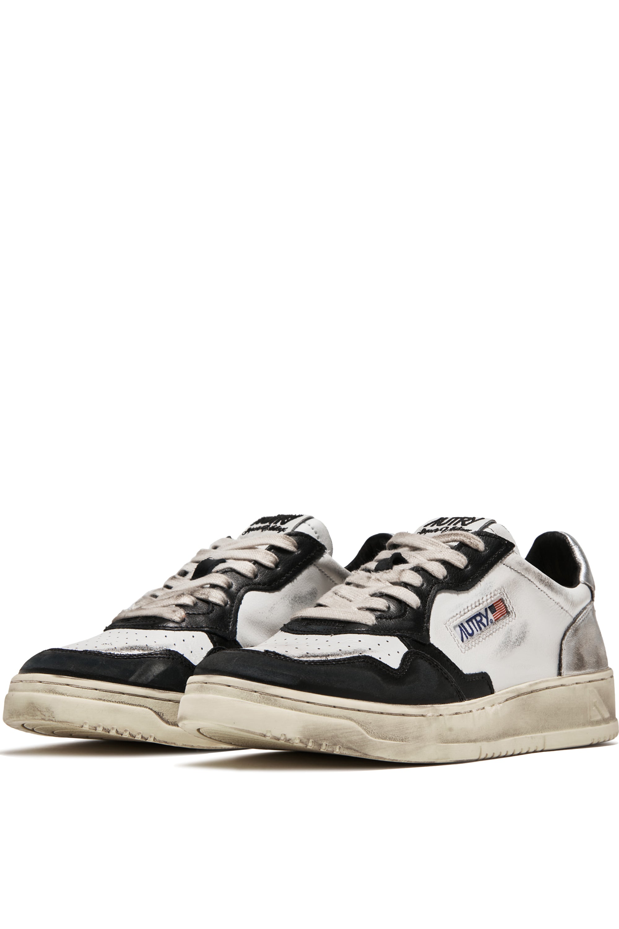 MEDALIST LOW SUPER VINTAGE SNEAKERS IN WHITE BLACK AND SILVER LEATHER