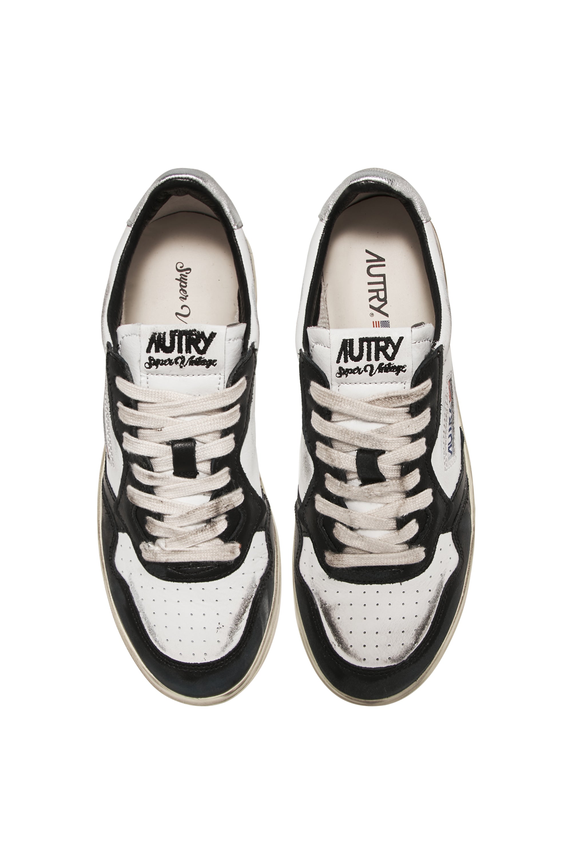 MEDALIST LOW SUPER VINTAGE SNEAKERS IN WHITE BLACK AND SILVER LEATHER