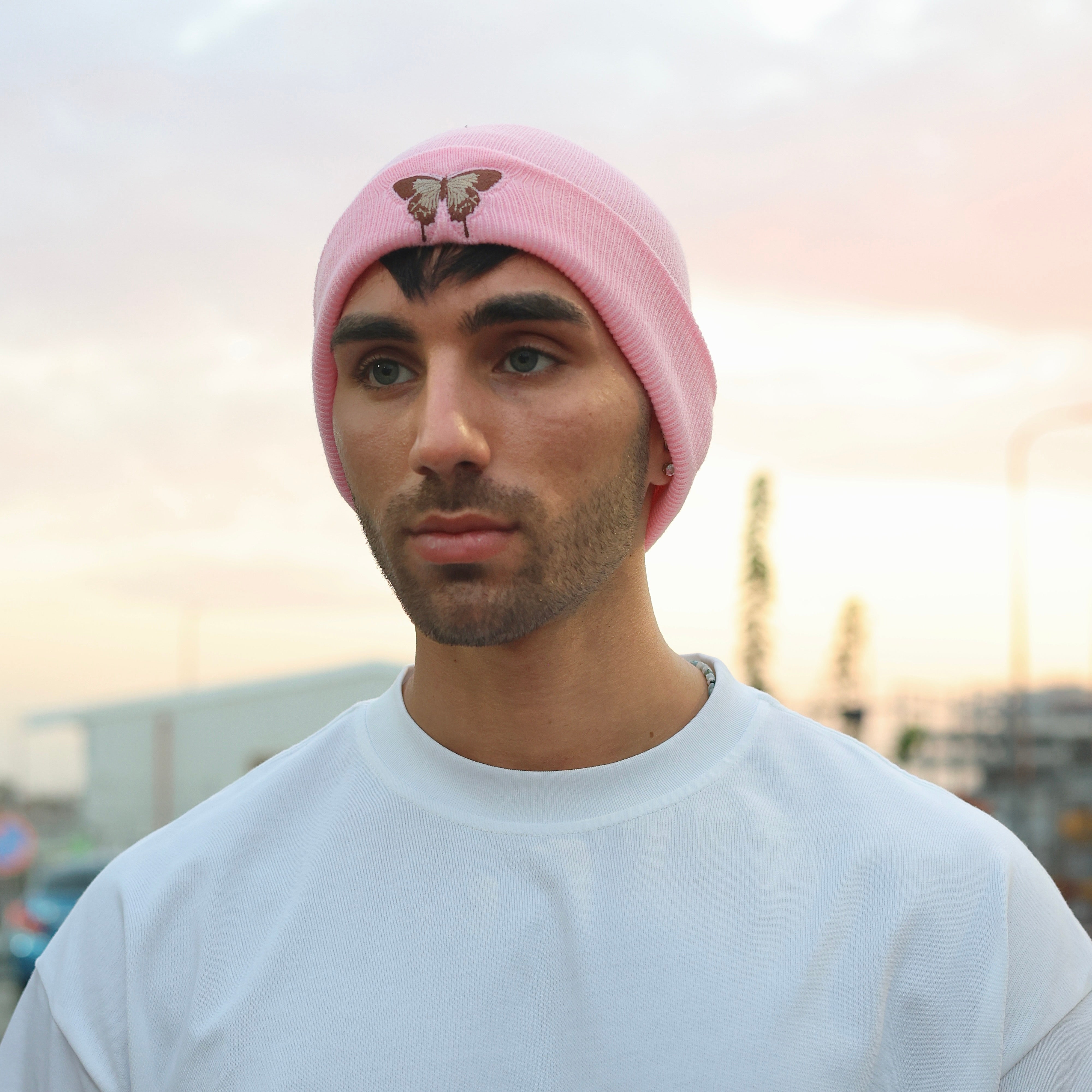 BUTTERFLY BOY BEANIE- REVERSE PINK