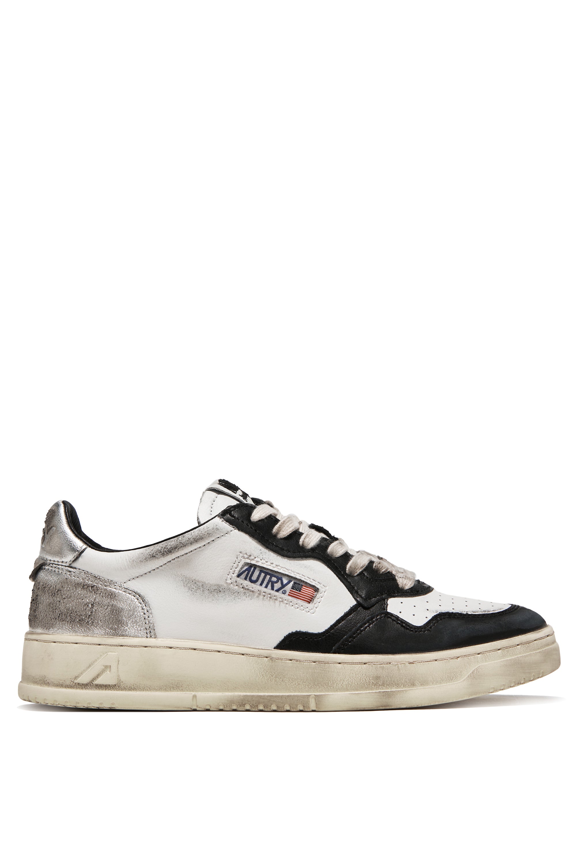 MEDALIST LOW SUPER VINTAGE SNEAKERS IN WHITE BLACK AND SILVER LEATHER