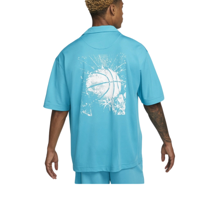 Nike Shirt Men's Large Button Up Short-Sleeve Blue Basketball Top