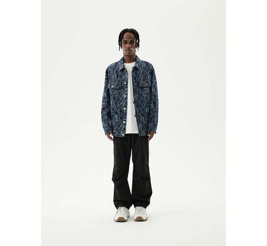 PRINT BUTTON FRONT DENIM JACKET Denim Blue - Butterfly Sneakers