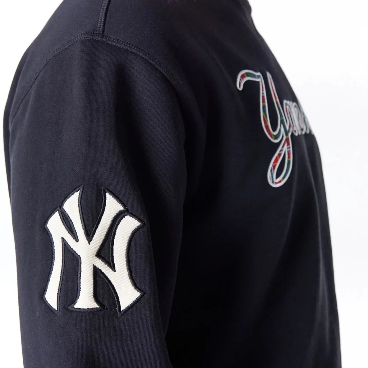 New York Yankees MLB Tartan Infill Black Crew Neck Sweater