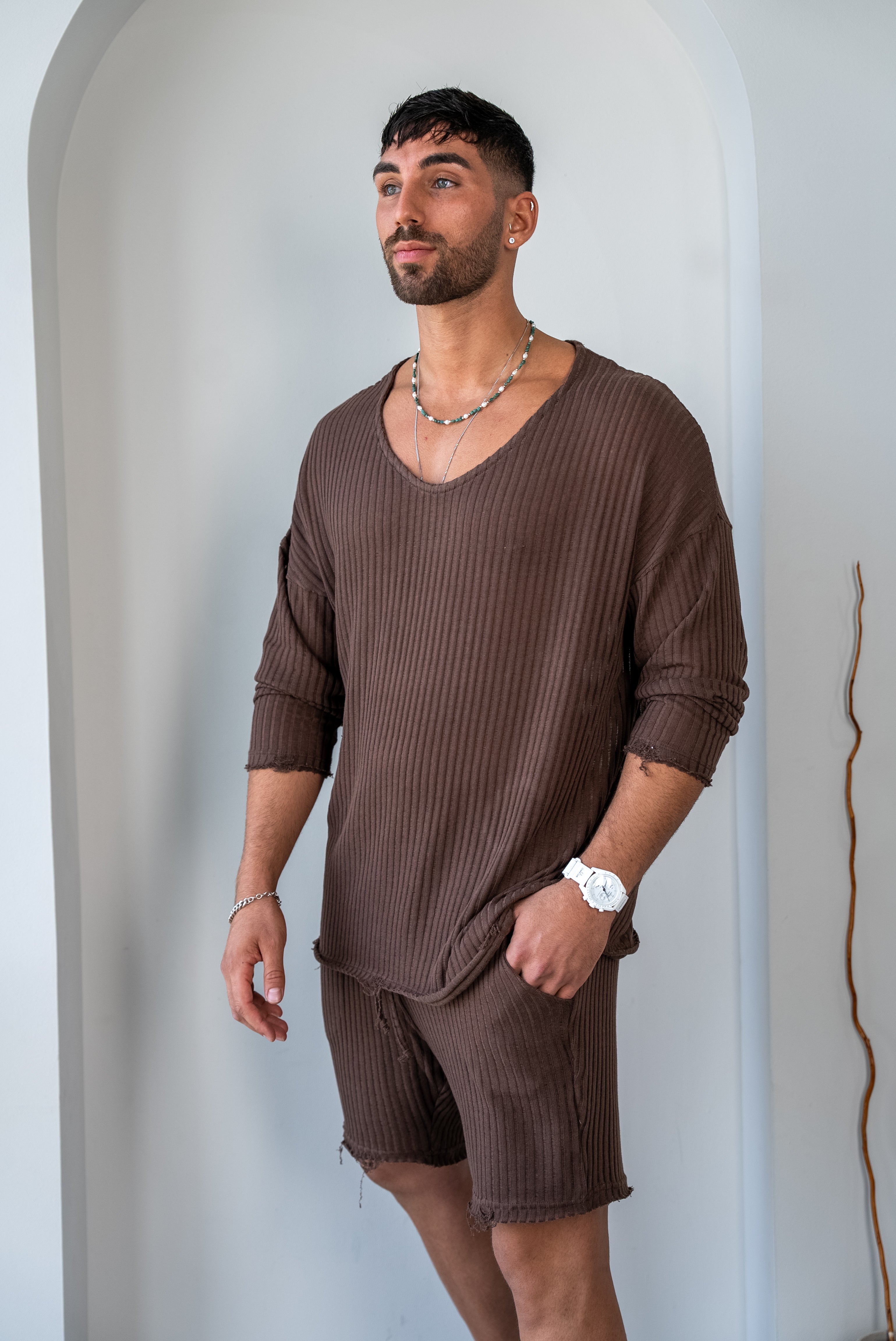 SHIRT LONG SLEEVE MYKONOS - BROWN