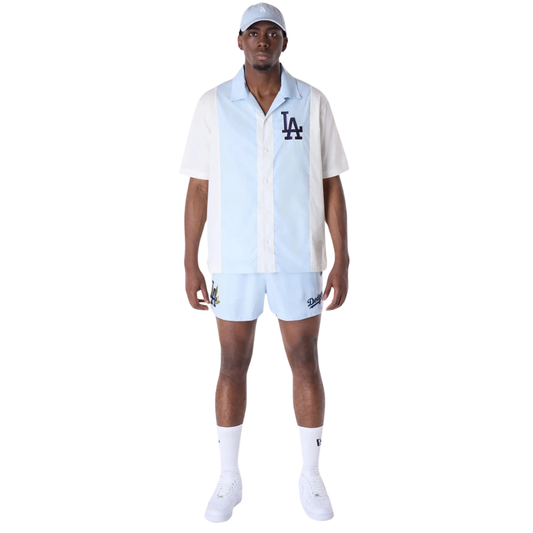 LA Dodgers Stripe Revere Open White Short Sleeve Shirt  (חולצה)