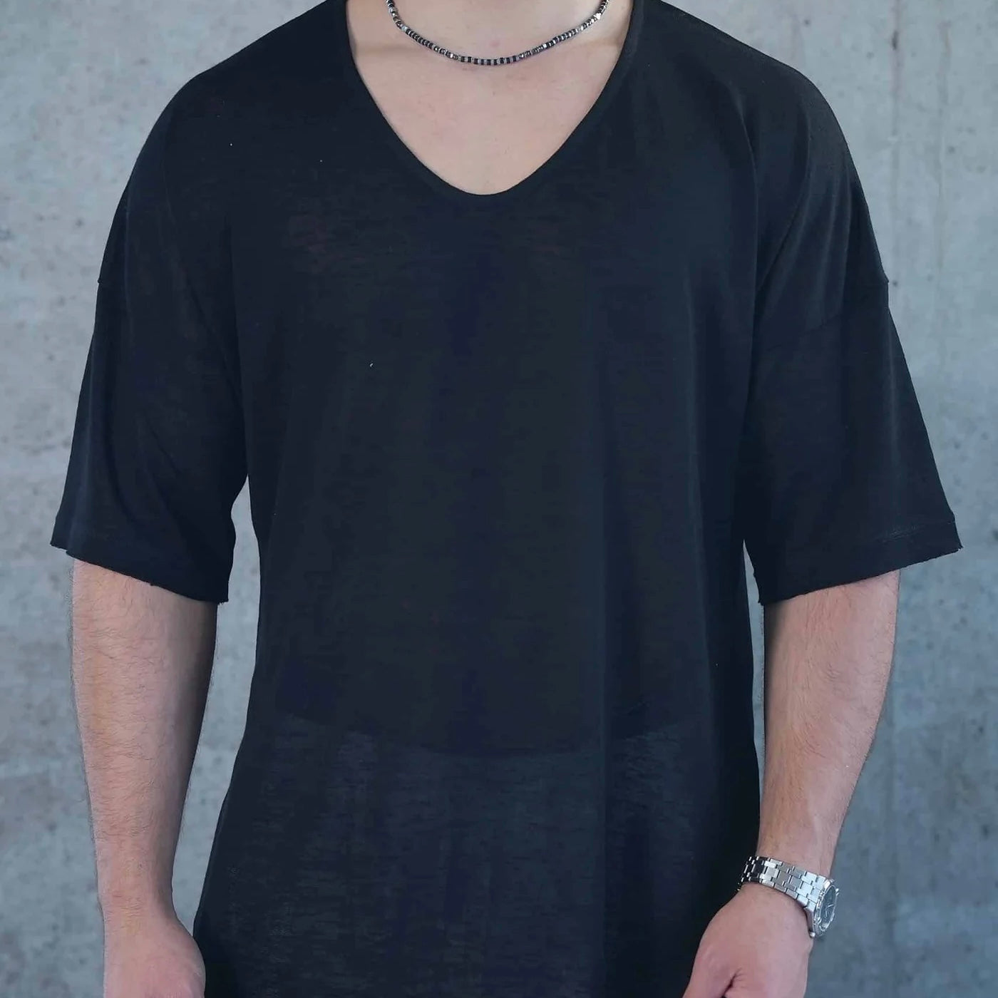 LINEN T SHIRT - BLACK