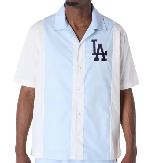 LA Dodgers Stripe Revere Open White Short Sleeve Shirt  (חולצה)