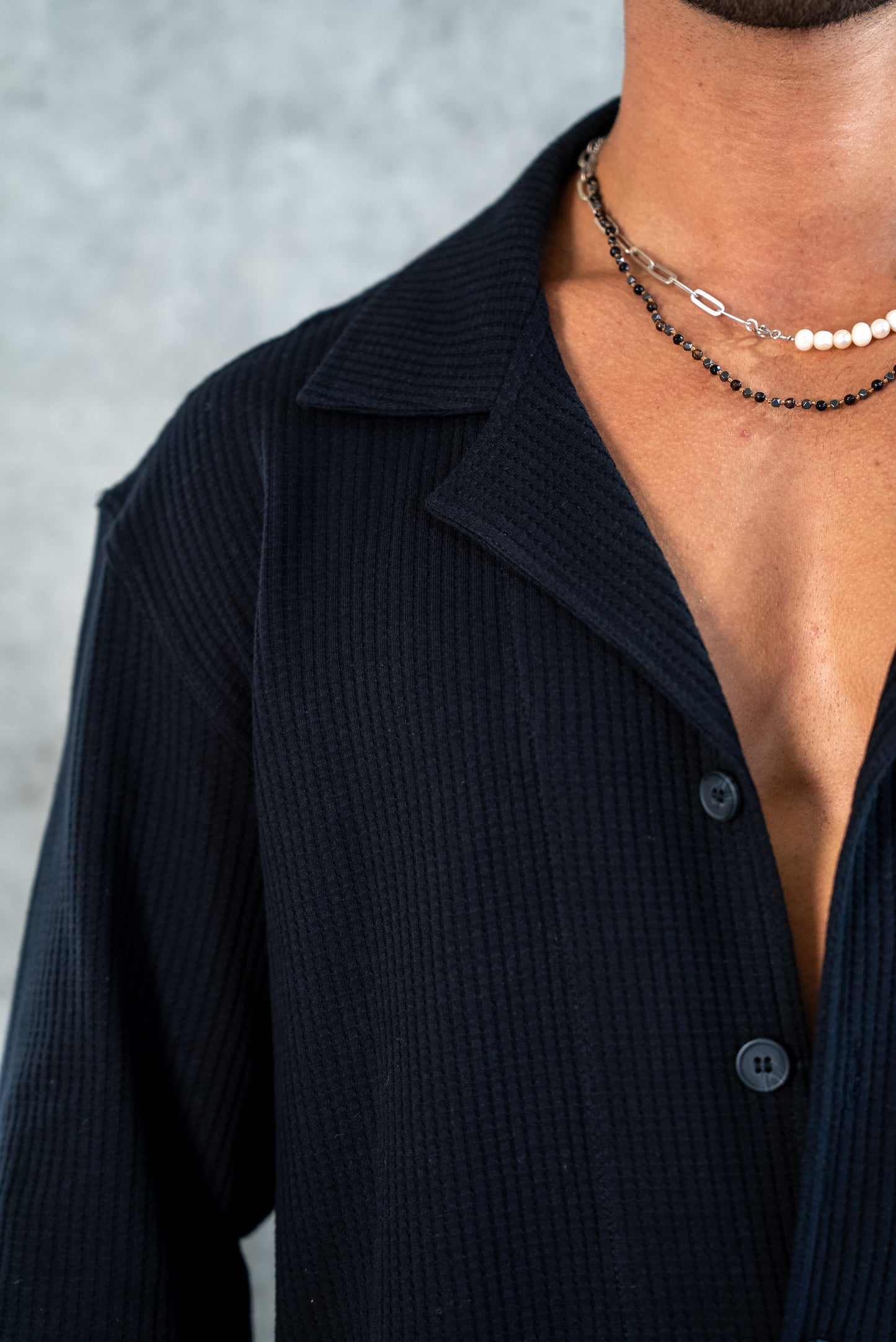 ELEGANT SHIRT WAFFLE - BLACK