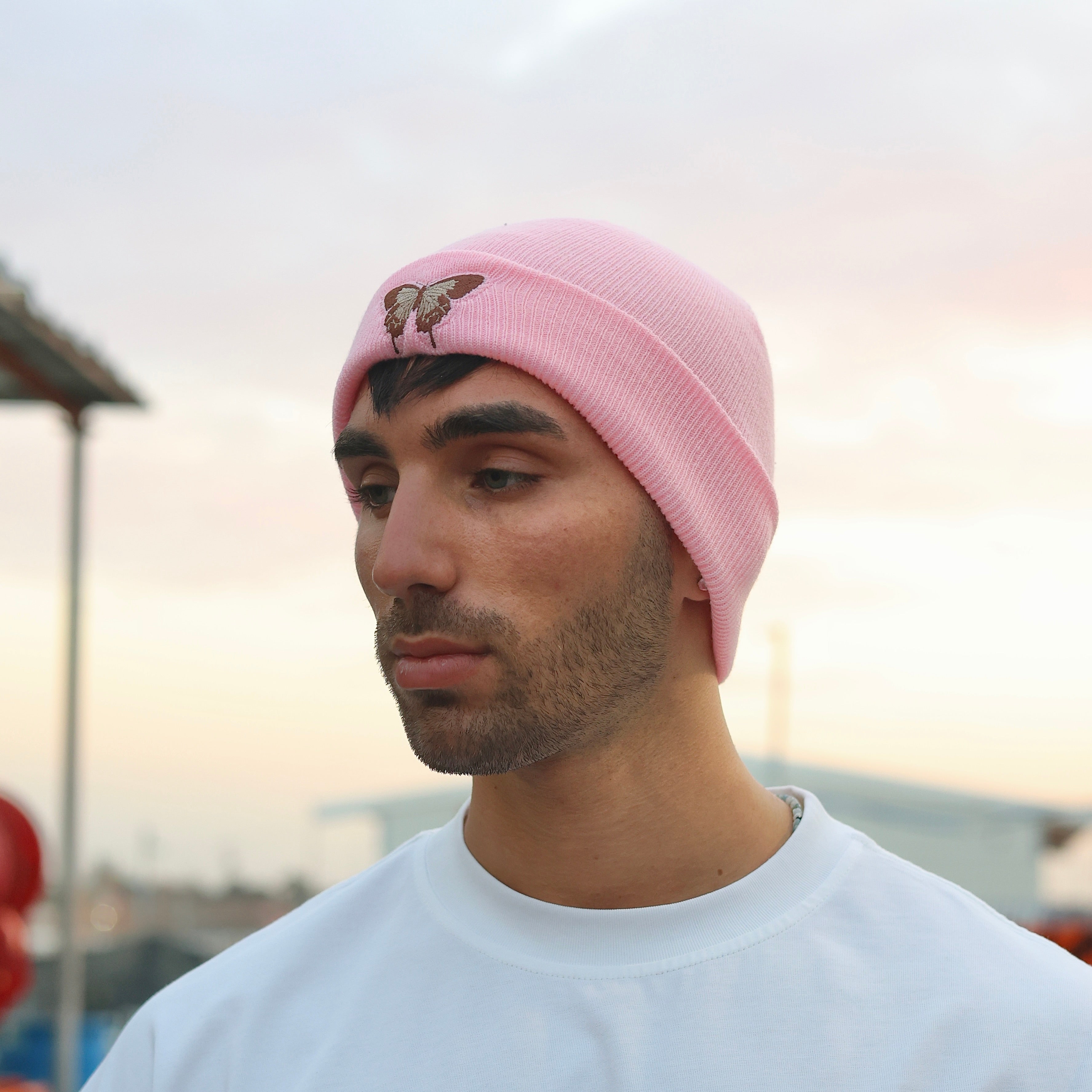 BUTTERFLY BOY BEANIE- REVERSE PINK