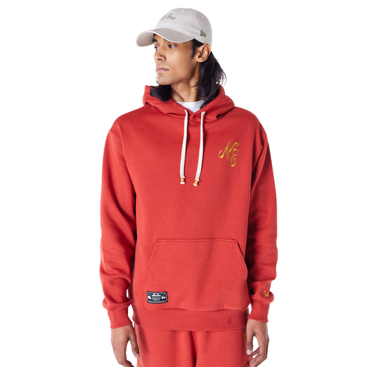 New Era Script Script Red Fleece Oversized Pullover Hoodie