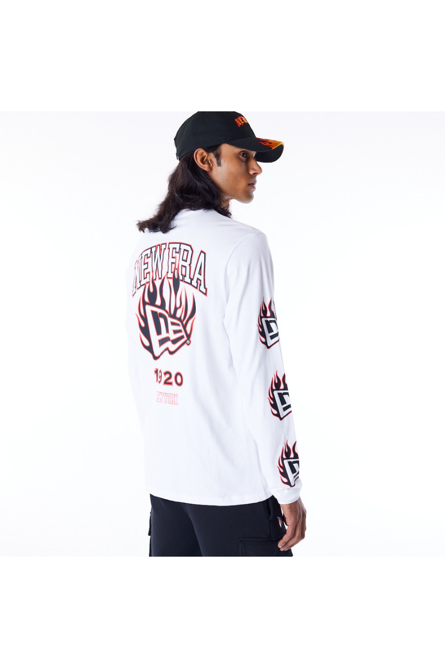 New Era Flag Flame White Long Sleeve T-Shirt - Butterfly Sneakers