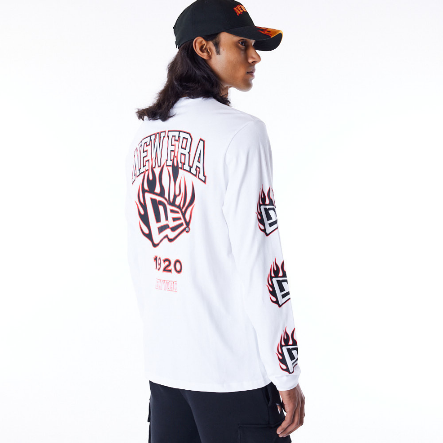 New Era Flag Flame White Long Sleeve T-Shirt