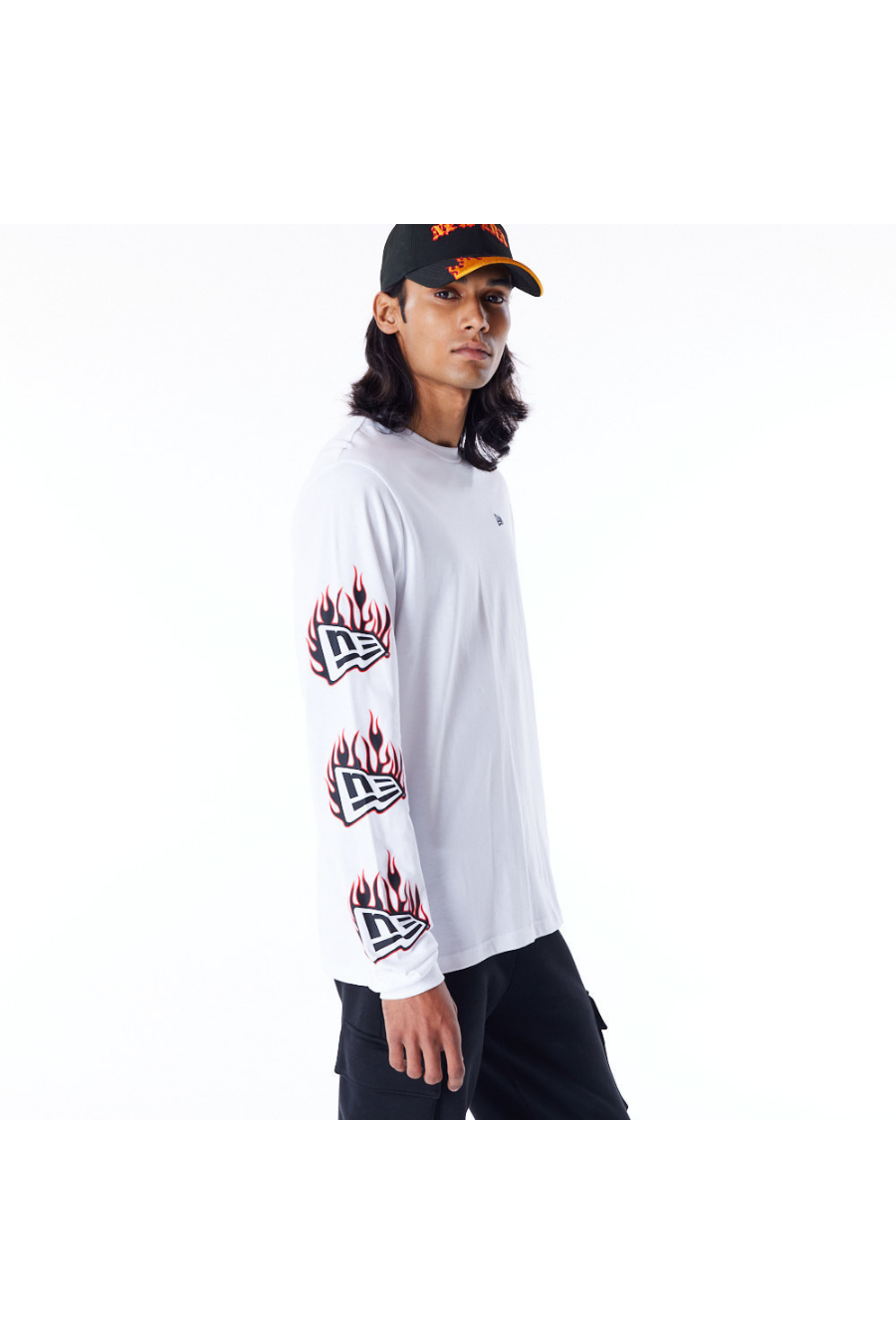 New Era Flag Flame White Long Sleeve T-Shirt - Butterfly Sneakers