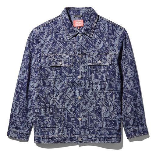 PRINT BUTTON FRONT DENIM JACKET Denim Blue