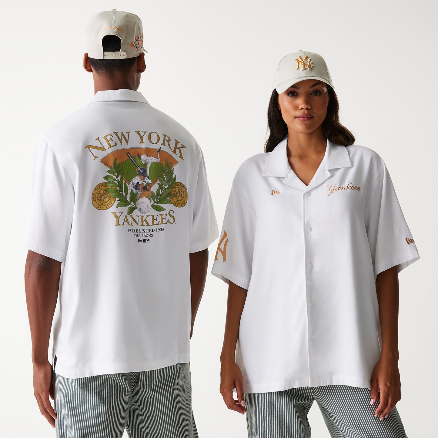 New York Yankees MLB Graphic White Revere חולצת טי שרט מכופתרת