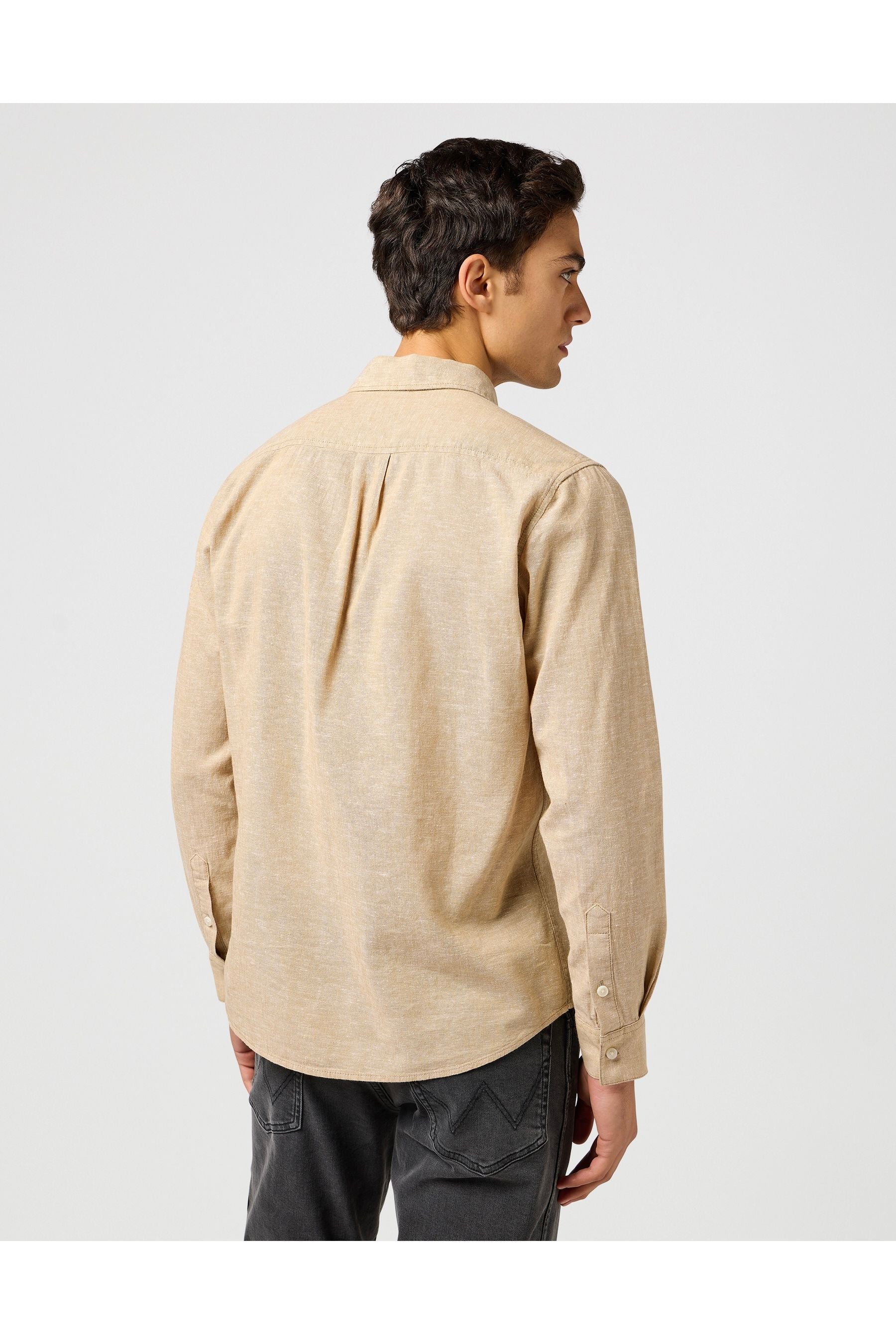 חולצה מכופתרת שרוול ארוך עם כיס - חום - Butterfly Sneakers