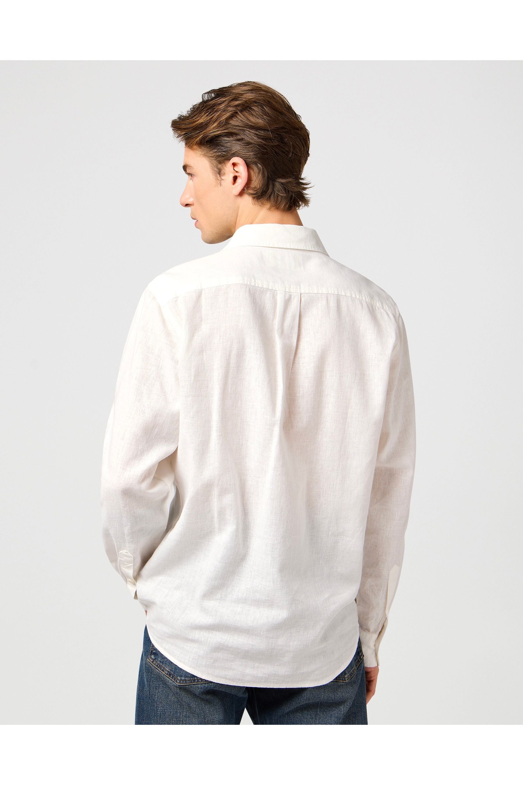 חולצה מכופתרת שרוול ארוך עם כיס - לבן - Butterfly Sneakers