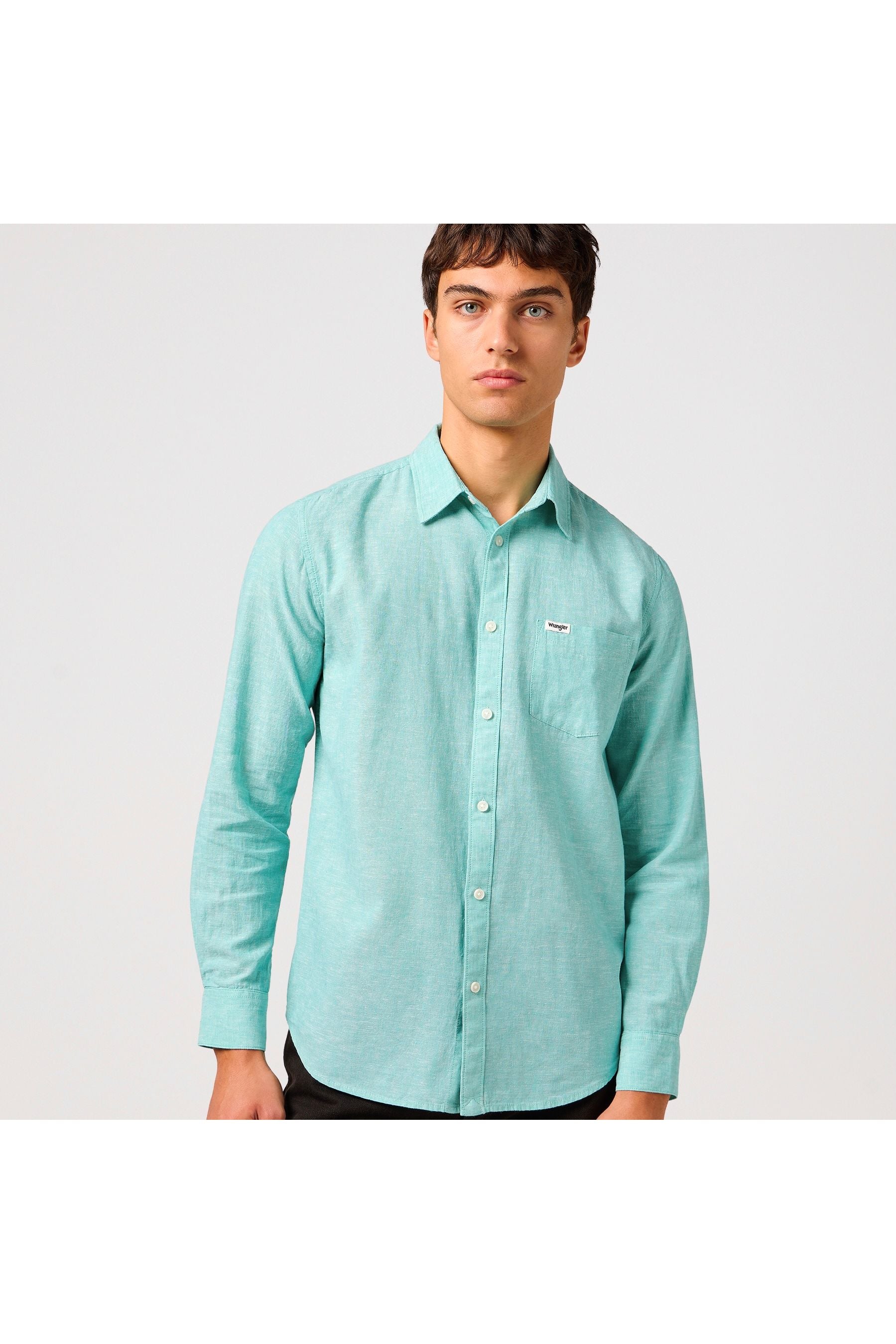 חולצה מכופתרת שרוול ארוך עם כיס - טורקיז - Butterfly Sneakers