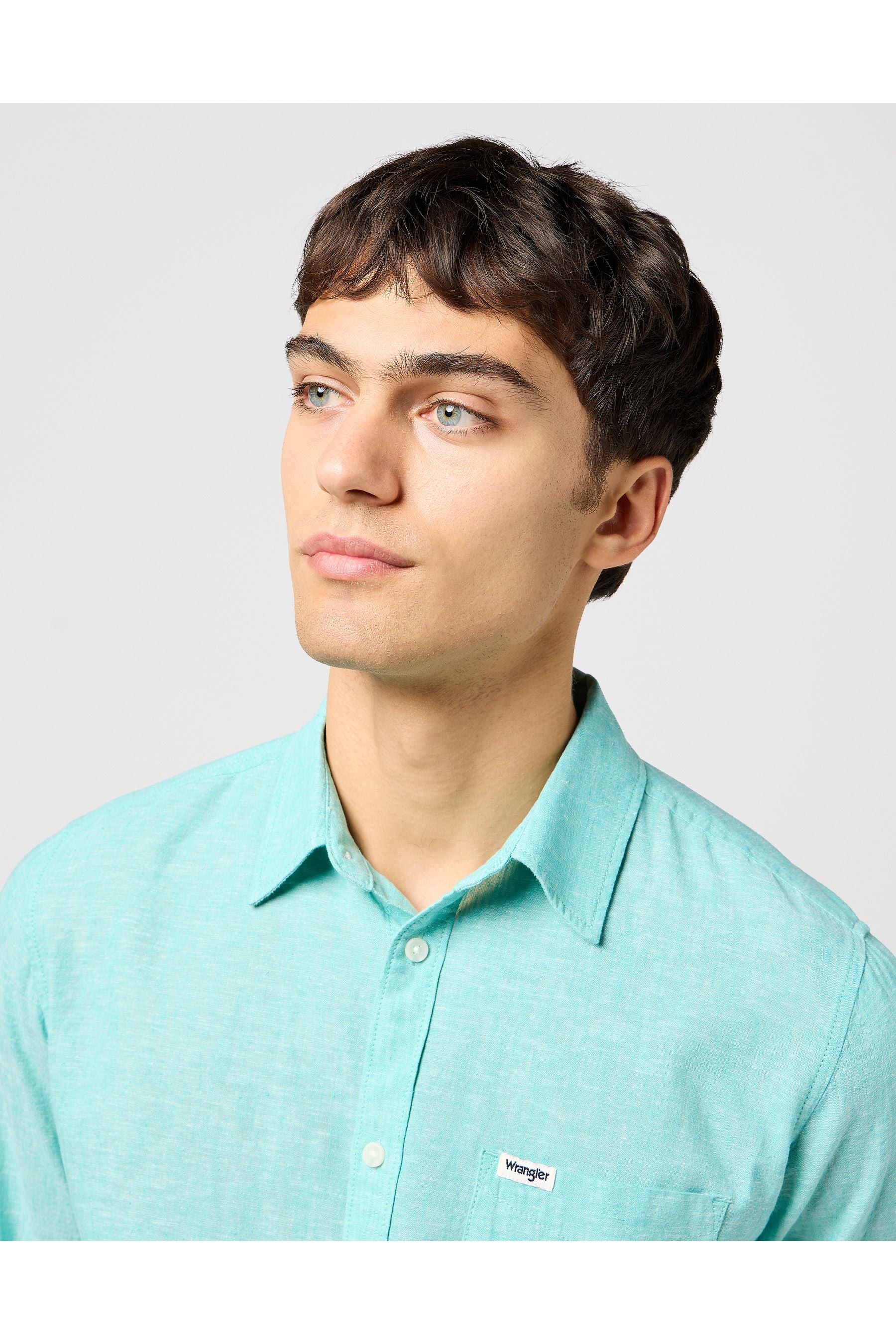 חולצה מכופתרת שרוול ארוך עם כיס - טורקיז - Butterfly Sneakers