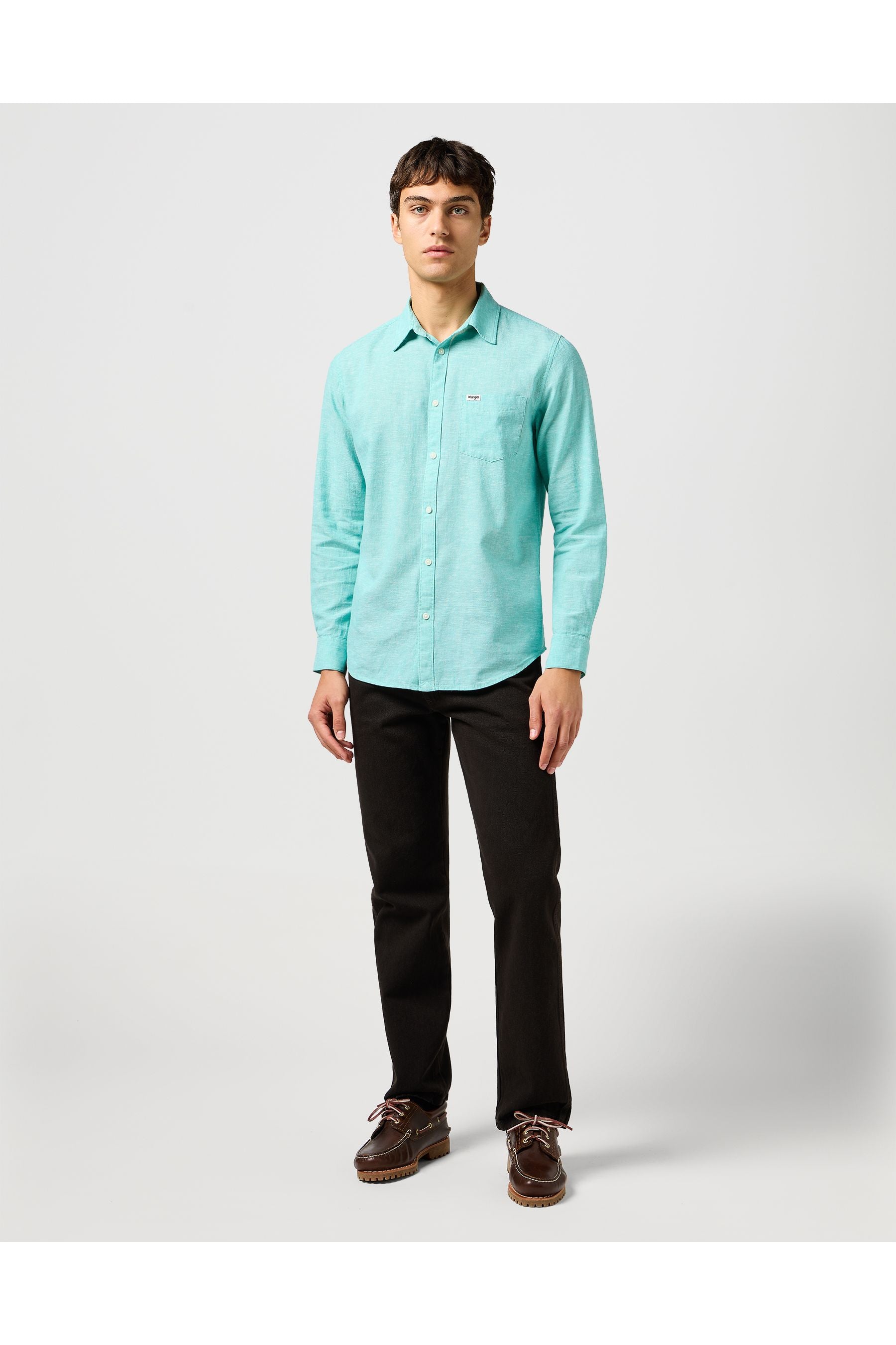 חולצה מכופתרת שרוול ארוך עם כיס - טורקיז - Butterfly Sneakers