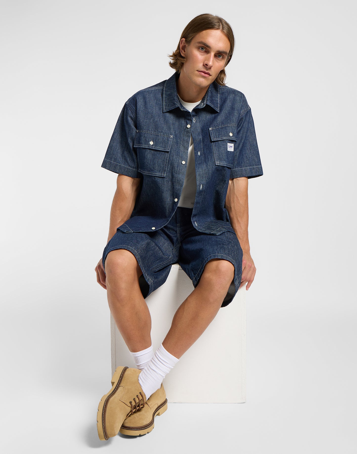 SS WORKWEAR חולצת גינס מכופתרת שרוול קצר