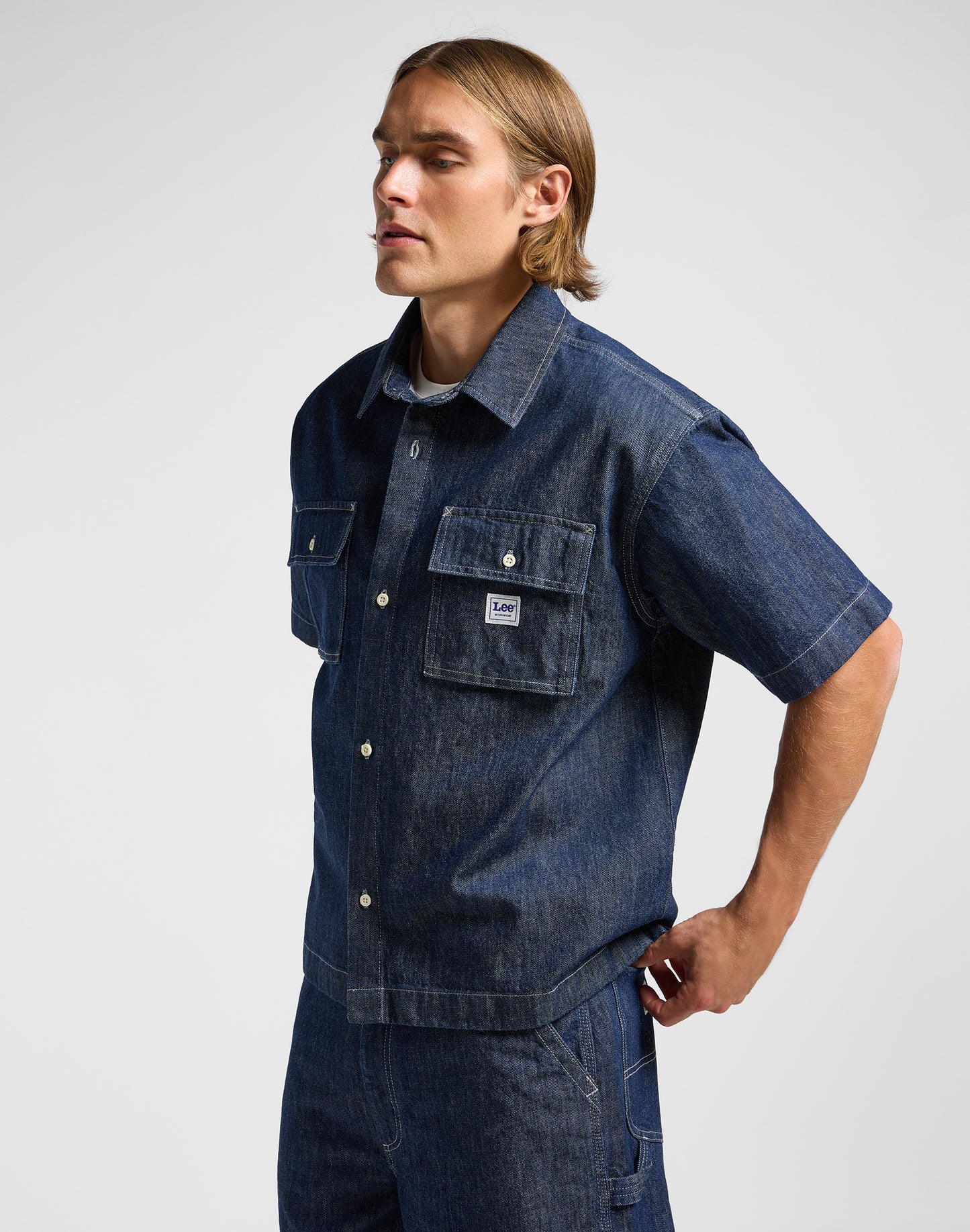 SS WORKWEAR חולצת גינס מכופתרת שרוול קצר