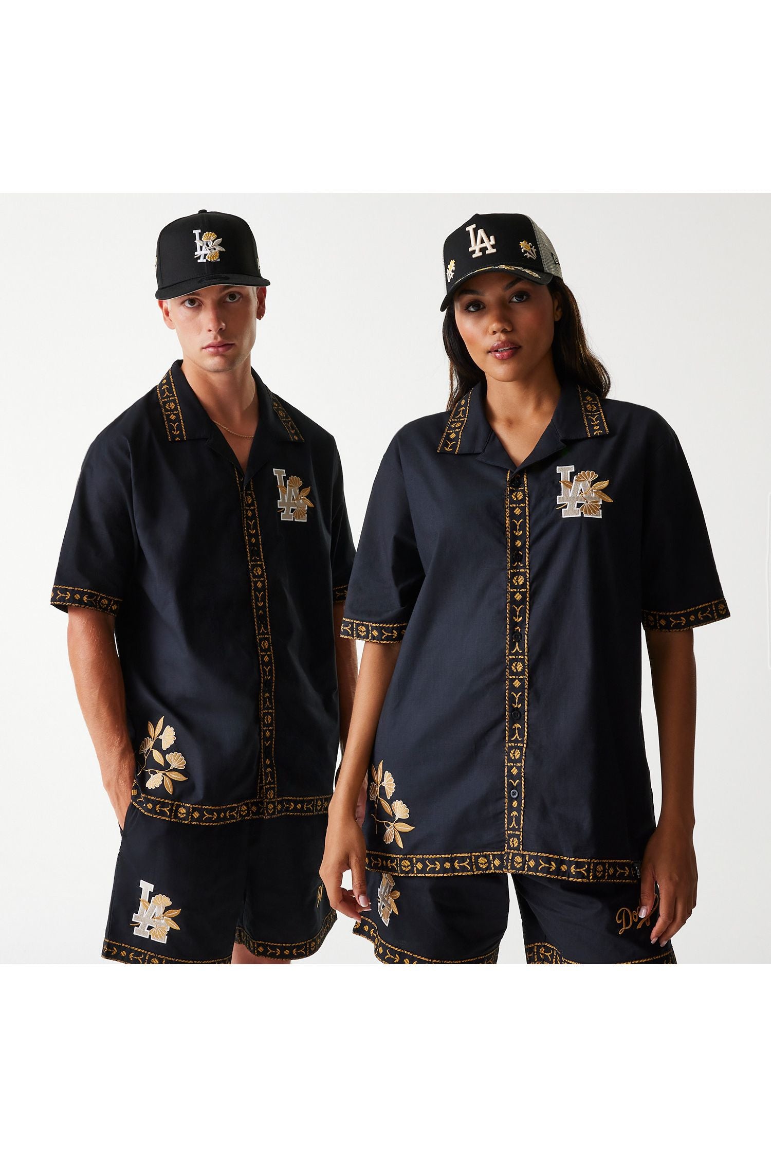 LA Dodgers MLB Taping Black חולצת טי שרט מכופתרת - Butterfly Sneakers