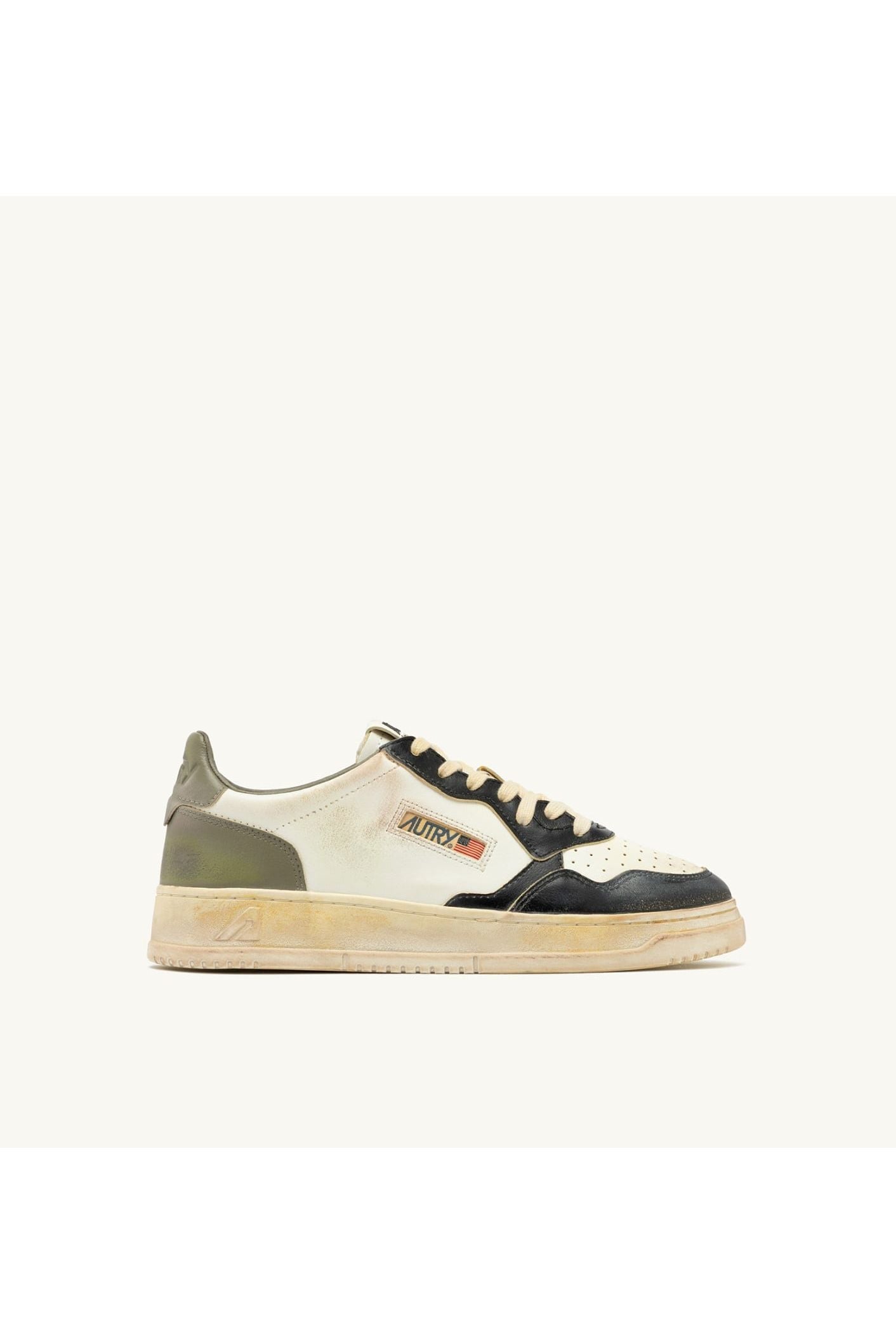 SUP VINT LOW MAN SV06 LEATHER/LEATHER COVERT GREEN/WHITE/BLACK - Butterfly Sneakers
