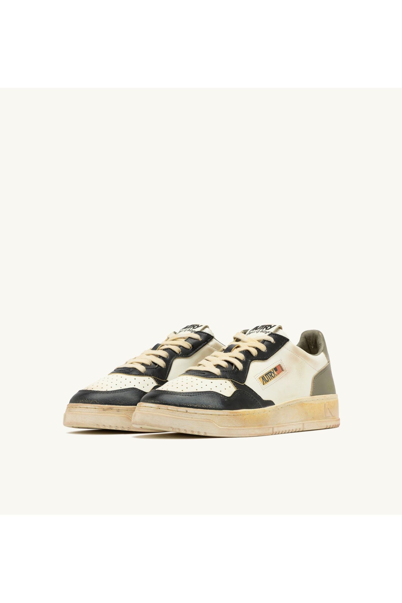 SUP VINT LOW MAN SV06 LEATHER/LEATHER COVERT GREEN/WHITE/BLACK - Butterfly Sneakers