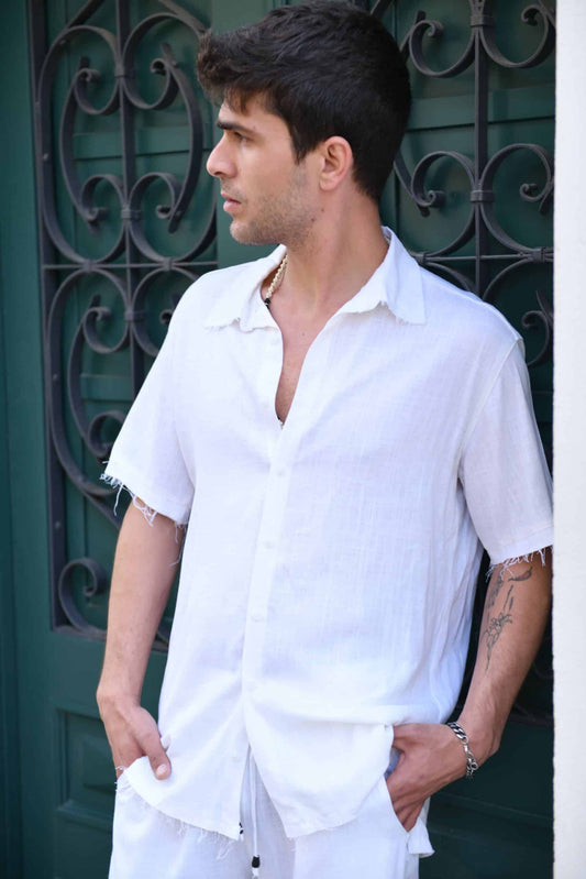 פשתן מיקונוס מכופתרת קצרה