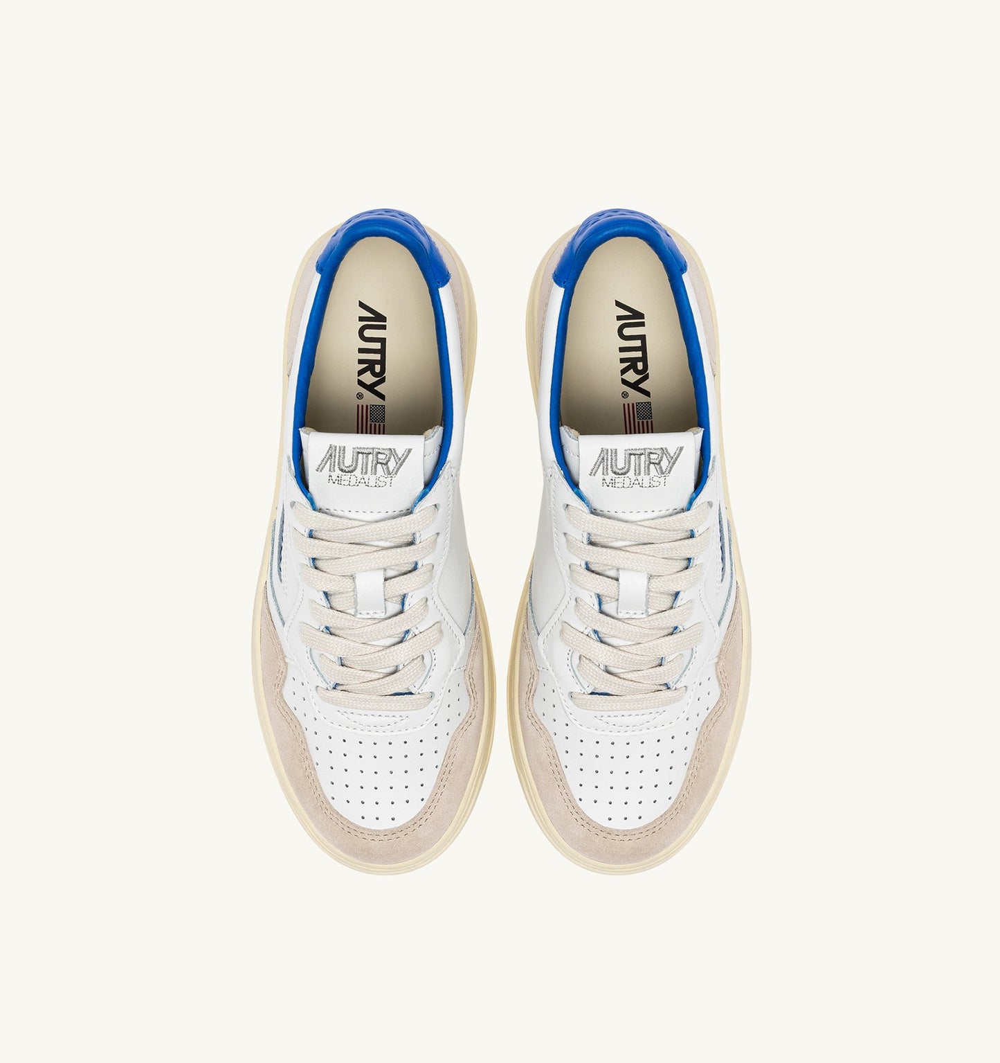 MEDALIST LOW SNEAKERS IN WHITE AND PALACE BLUE LEATHER AND SUEDE WITH LETTERING