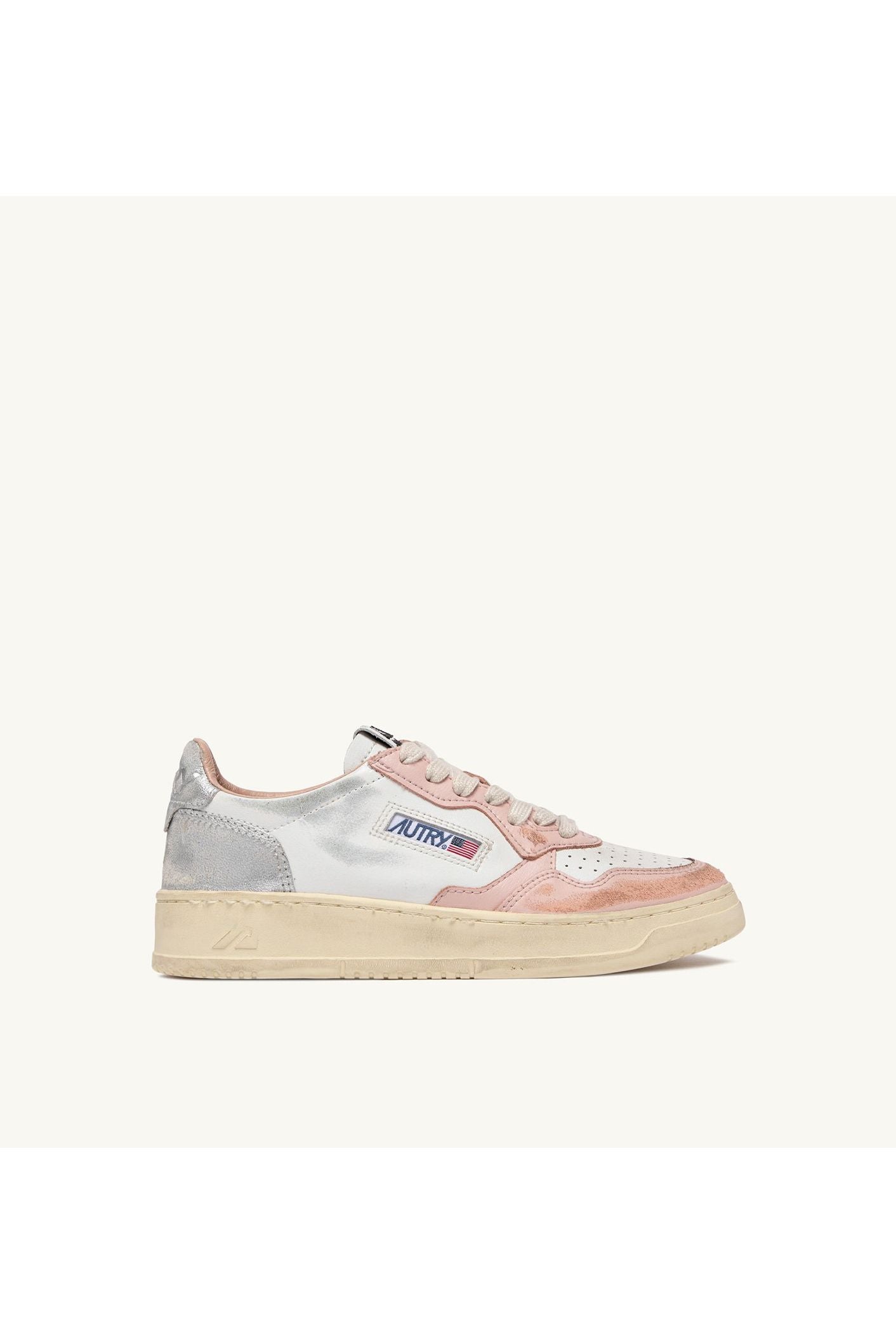 MEDALIST LOW SUPER VINTAGE SNEAKERS IN WHITE POWDER PINK AND SILVER LEATHER - Butterfly Sneakers