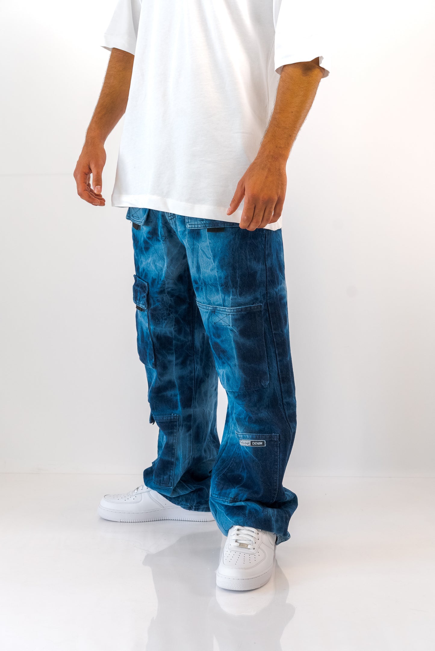 גינס בגזרת Baggy שטוף בשילוב כיסים כחול