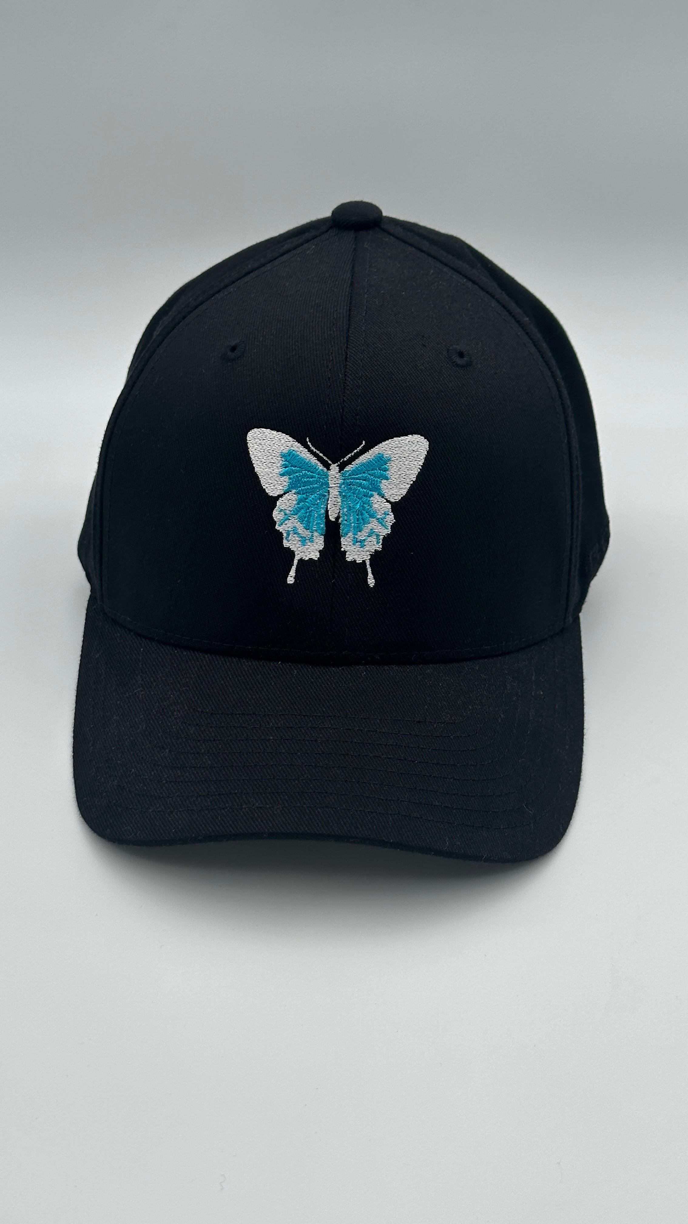 Butterfly Cap White on Black