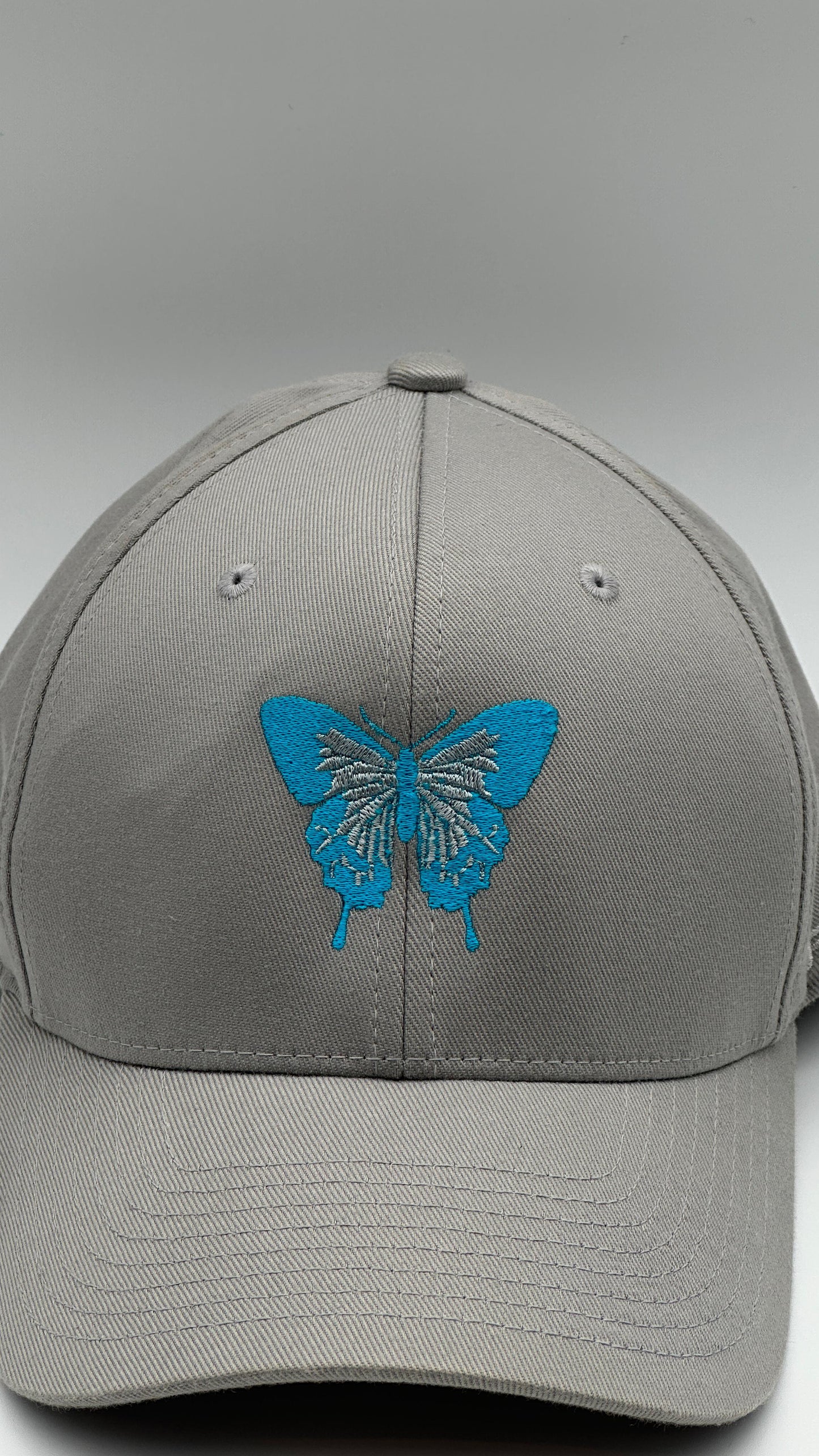 Butterfly Cap Blue on Grey
