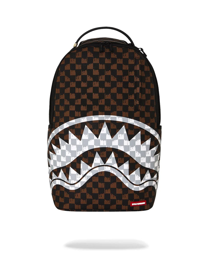 BROWN AND CREAM DRIP CHECK SHARK DLXSV BACKPACK