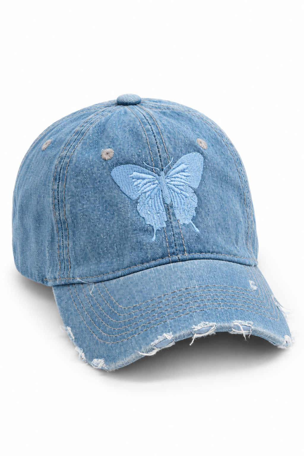 כובע Washed Butterfly – JEANS / ONE SIZE – מבט שלושת רבעי