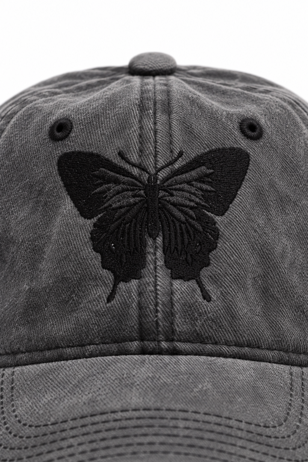כובע Washed Butterfly – אפור כהה / ONE SIZE – תקריב