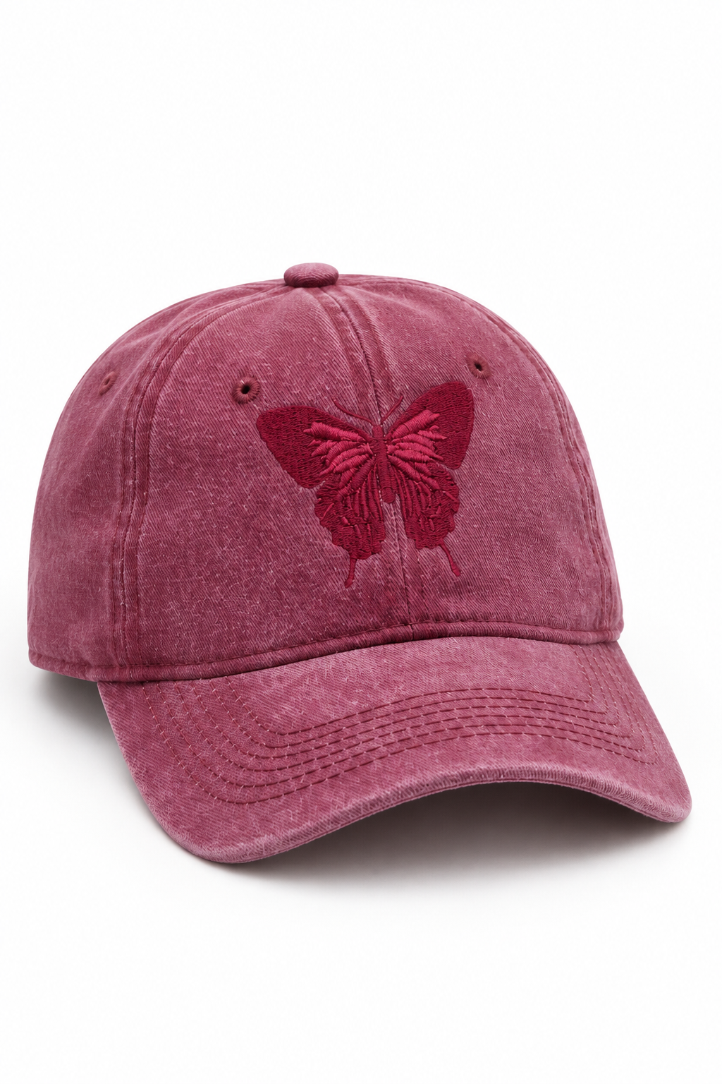 כובע Washed Butterfly – בורדו / ONE SIZE – מבט שלושת רבעי