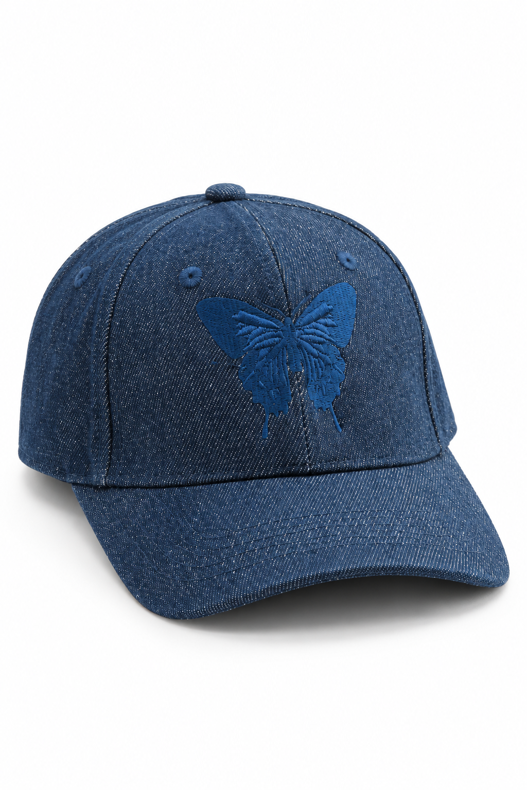 כובע Washed Butterfly – גינס כהה / ONE SIZE – מבט שלושת רבעי